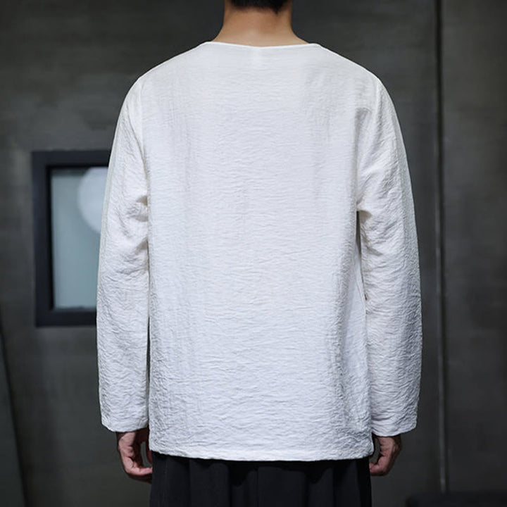 Buddha Stones Fall Solid Girocollo Manica Lunga T-Shirt Cotone Abbigliamento Uomo - image 9