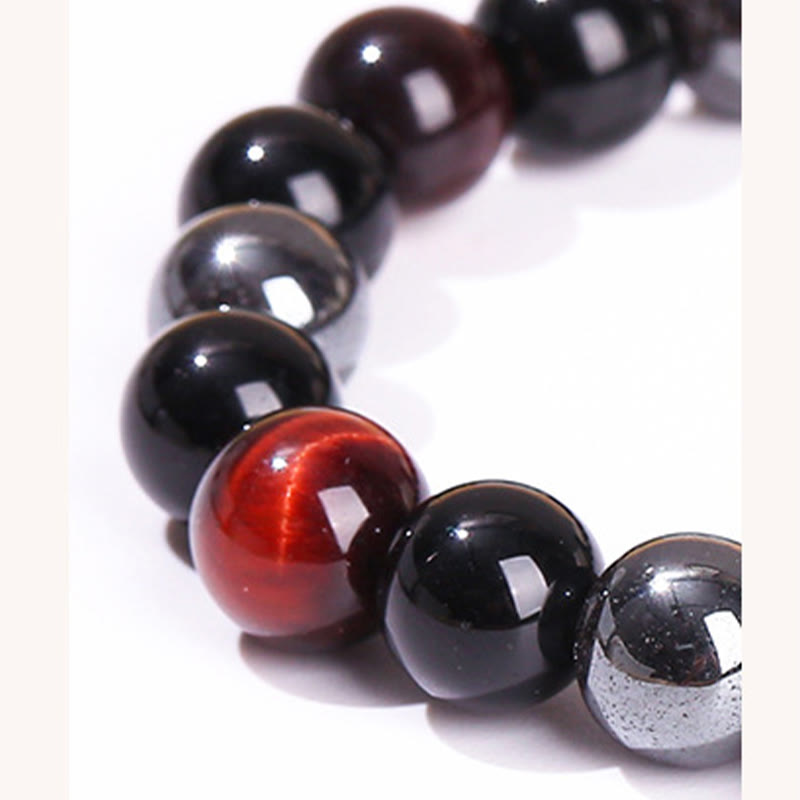 Braccialetto Buddha Stones Naturale Occhio di Tigre Ossidiana Ematite Positivo Potente