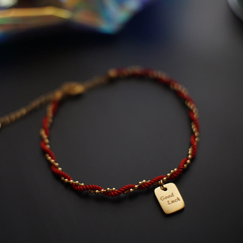 Braccialetto Buddha Stones Red String Gold Plated Copper Good Luck Strength