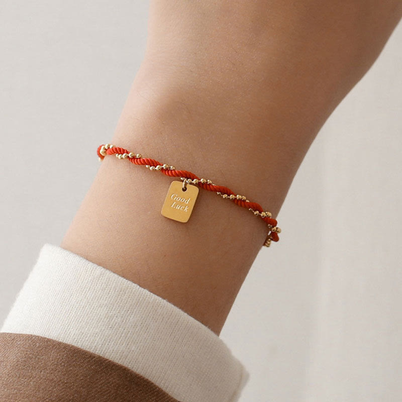 Braccialetto Buddha Stones Red String Gold Plated Copper Good Luck Strength