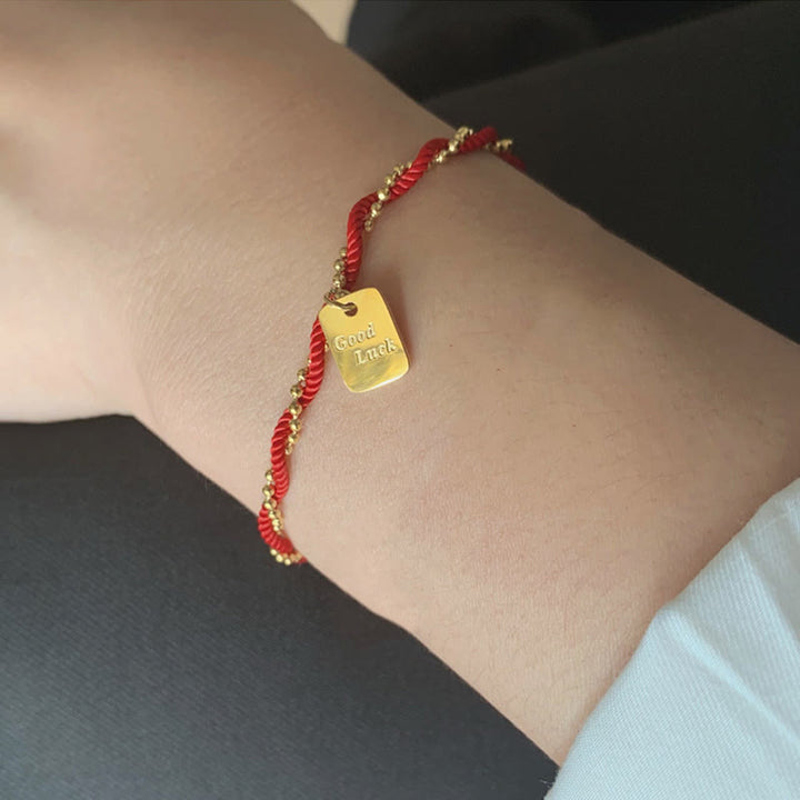 Braccialetto Buddha Stones Red String Gold Plated Copper Good Luck Strength