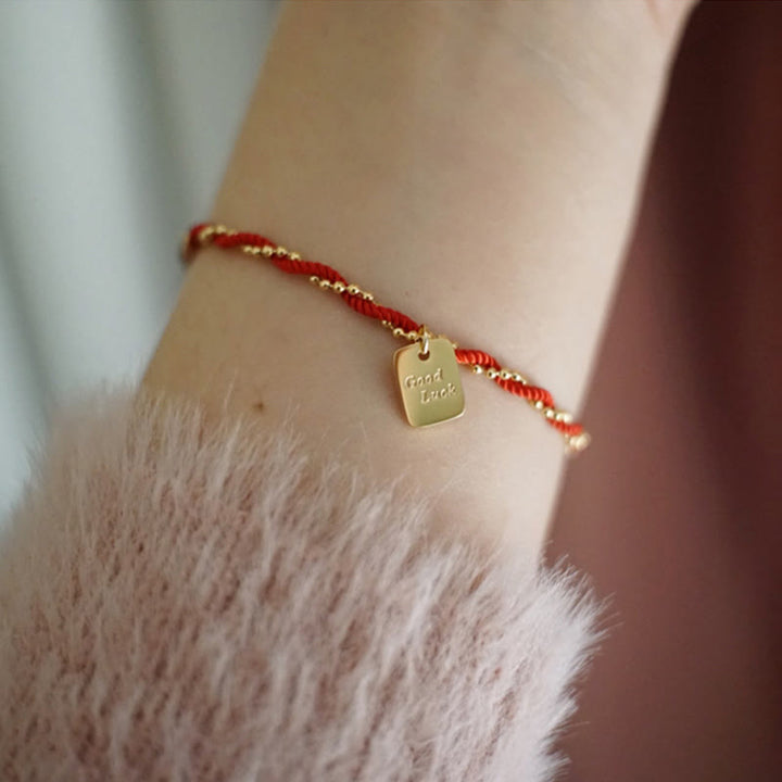 Braccialetto Buddha Stones Red String Gold Plated Copper Good Luck Strength