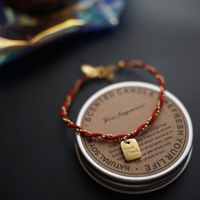 Braccialetto Buddha Stones Red String Gold Plated Copper Good Luck Strength