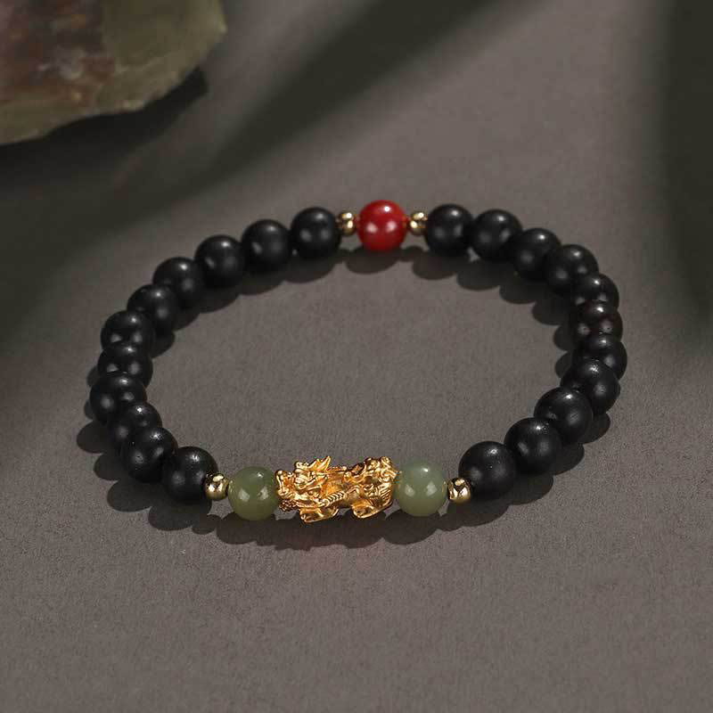 Buddha Stones Argento Sterling 999 Sandalo Legno di Ebano Foglia Piccola Sandalo Rosso Giada Hetian Cinabro Bracciale PiXiu Wealth - Ebano (circonferenza del polso: 14-16 cm) - image 11