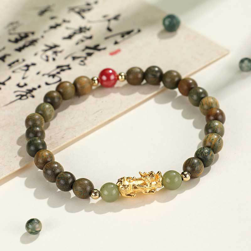 Buddha Stones Argento Sterling 999 Sandalo Legno di Ebano Foglia Piccola Sandalo Rosso Giada Hetian Cinabro Bracciale PiXiu Wealth - Sandalo verde (circonferenza del polso: 14-16 cm) - image 14