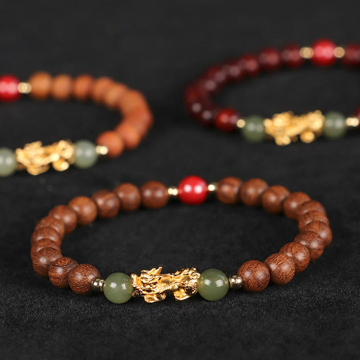 Buddha Stones Argento Sterling 999 Sandalo Legno di Ebano Foglia Piccola Sandalo Rosso Giada Hetian Cinabro Bracciale PiXiu Wealth - image 19