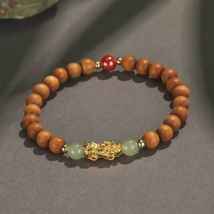 Buddha Stones Argento Sterling 999 Sandalo Legno di Ebano Foglia Piccola Sandalo Rosso Giada Hetian Cinabro Bracciale PiXiu Wealth - image 1