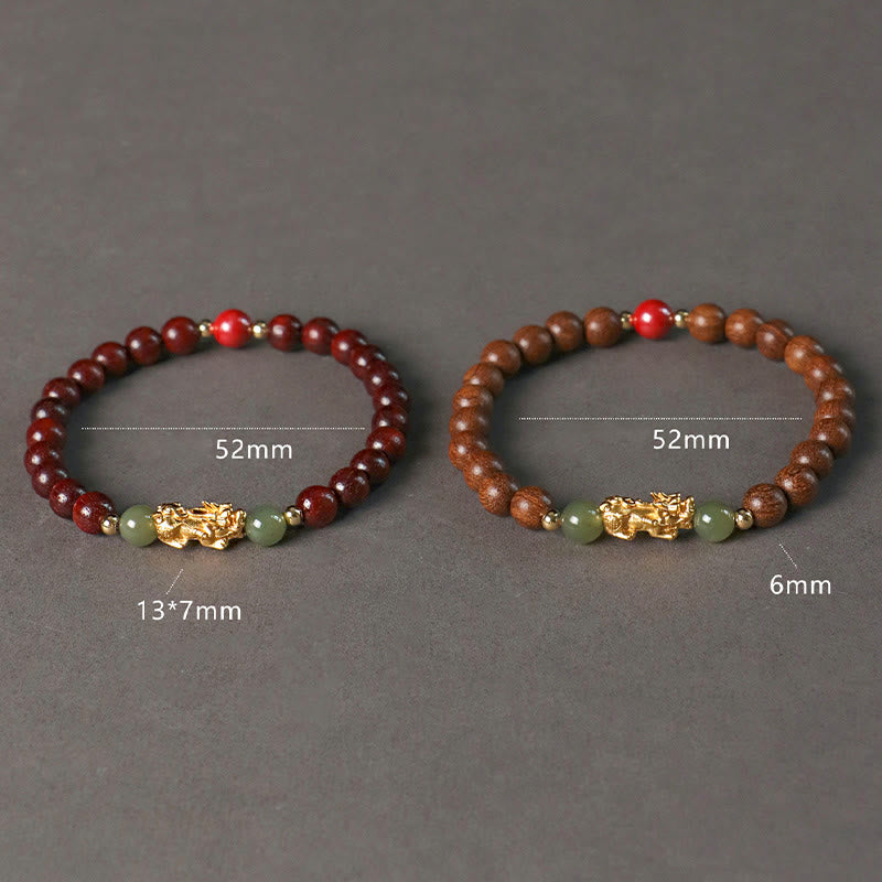 Buddha Stones Argento Sterling 999 Sandalo Legno di Ebano Foglia Piccola Sandalo Rosso Giada Hetian Cinabro Bracciale PiXiu Wealth - image 17