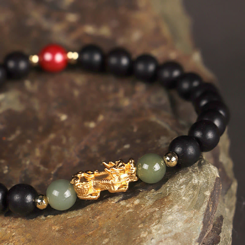 Buddha Stones Argento Sterling 999 Sandalo Legno di Ebano Foglia Piccola Sandalo Rosso Giada Hetian Cinabro Bracciale PiXiu Wealth - image 12