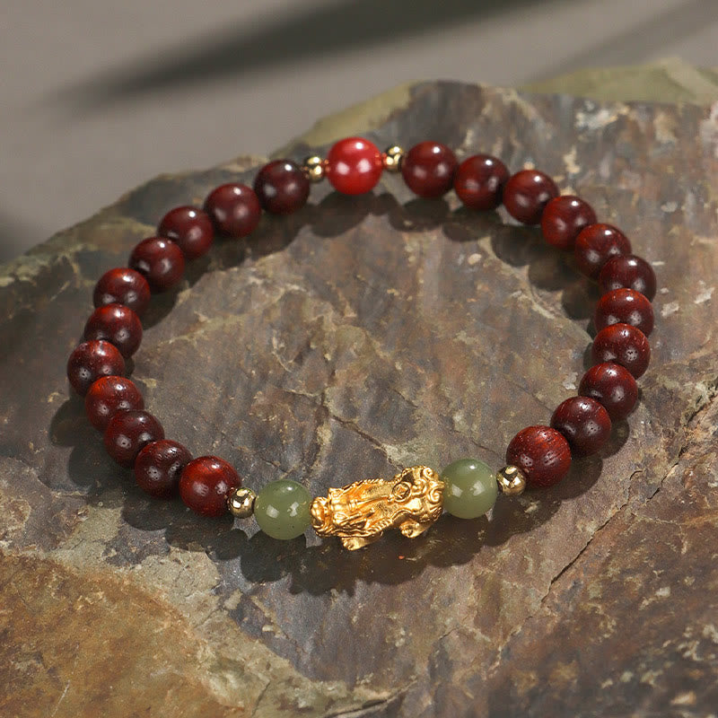 Buddha Stones Argento Sterling 999 Sandalo Legno di Ebano Foglia Piccola Sandalo Rosso Giada Hetian Cinabro Bracciale PiXiu Wealth - Sandalo rosso a foglia piccola (circonferenza del polso: 14-16 cm) - image 8