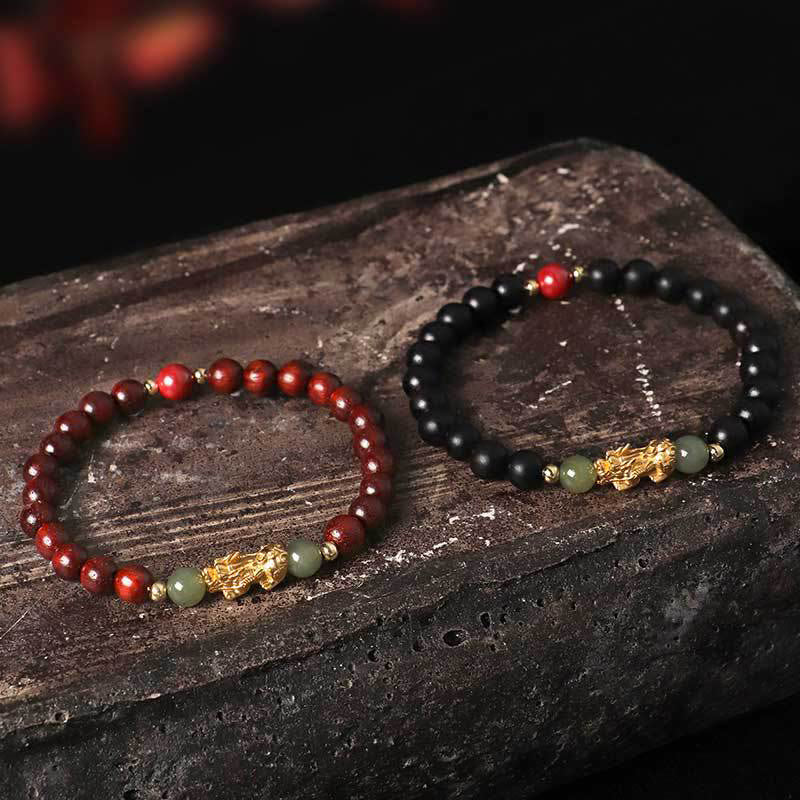 Buddha Stones Argento Sterling 999 Sandalo Legno di Ebano Foglia Piccola Sandalo Rosso Giada Hetian Cinabro Bracciale PiXiu Wealth - image 18