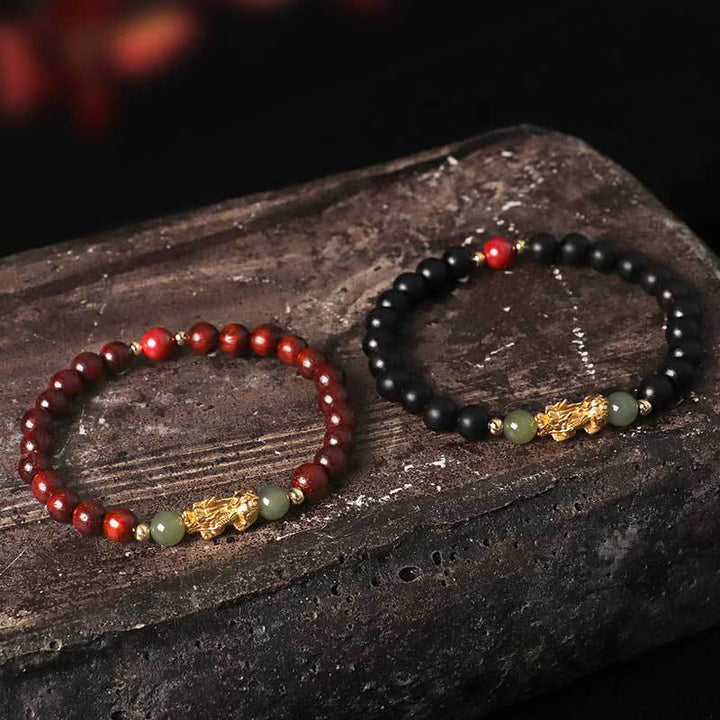 Buddha Stones Argento Sterling 999 Sandalo Legno di Ebano Foglia Piccola Sandalo Rosso Giada Hetian Cinabro Bracciale PiXiu Wealth - image 18