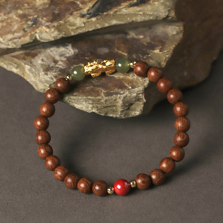 Buddha Stones Argento Sterling 999 Sandalo Legno di Ebano Foglia Piccola Sandalo Rosso Giada Hetian Cinabro Bracciale PiXiu Wealth - image 4