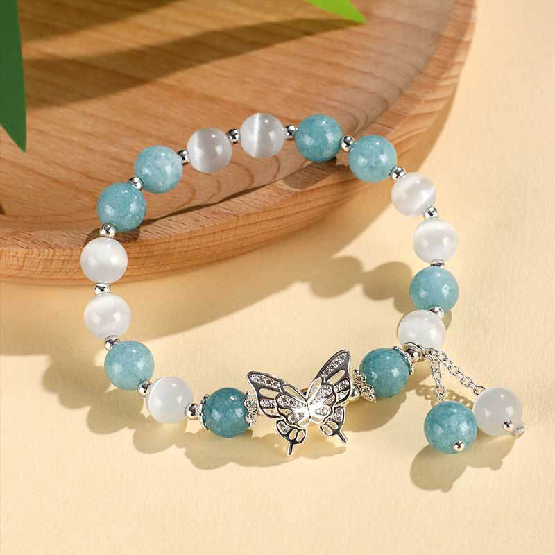 Braccialetto Buddha Stones Chrysoberyl Cat's Eye Chalcedony Butterfly Love