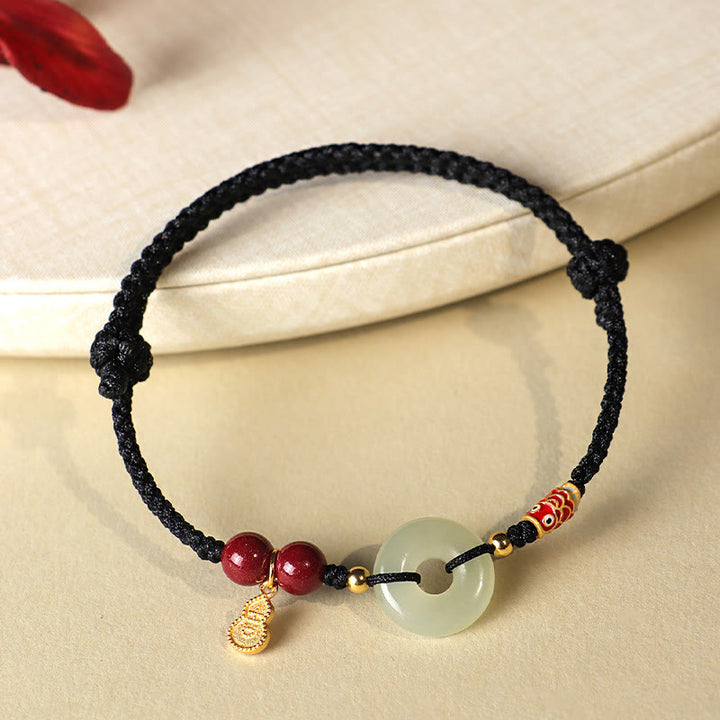 Buddha Stones, filo rosso, filo nero, giada Hetian, fibbia della pace, cinabro, braccialetto di protezione in argento 925