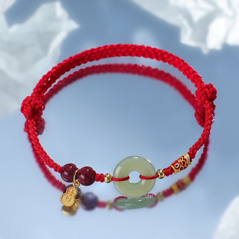 Buddha Stones, filo rosso, filo nero, giada Hetian, fibbia della pace, cinabro, braccialetto di protezione in argento 925