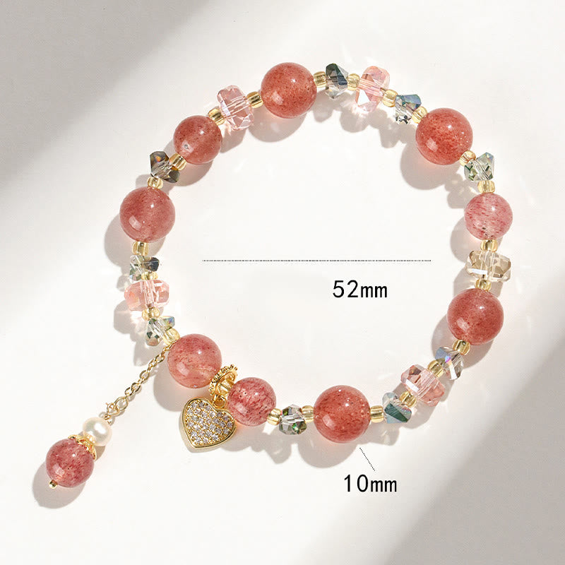 Braccialetto di guarigione a forma di cuore di Liuli con perle di cristallo bianco e quarzo fragola Buddha Stones