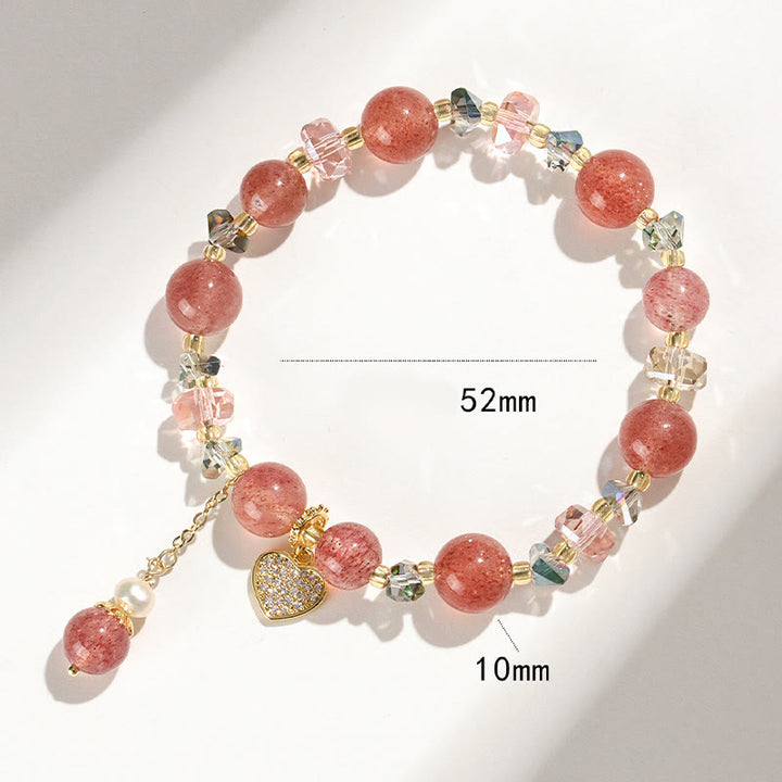 Braccialetto di guarigione a forma di cuore di Liuli con perle di cristallo bianco e quarzo fragola Buddha Stones