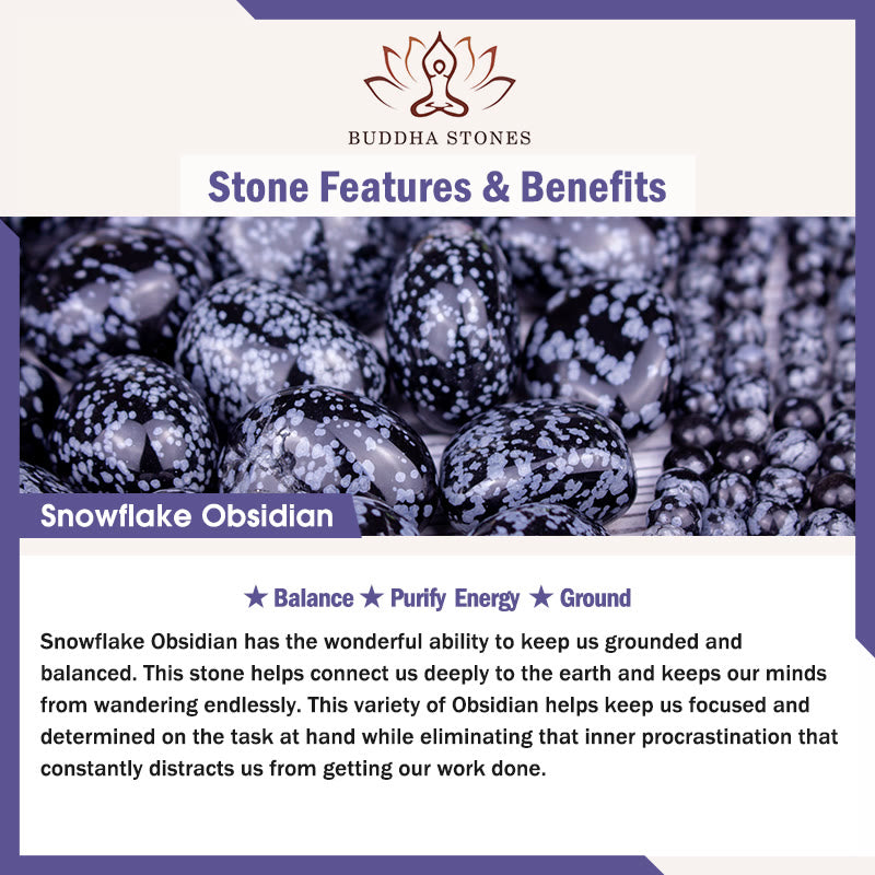 Braccialetto energetico in ossidiana fiocco di neve con sodalite e avventurina verde Buddha Stones New Job