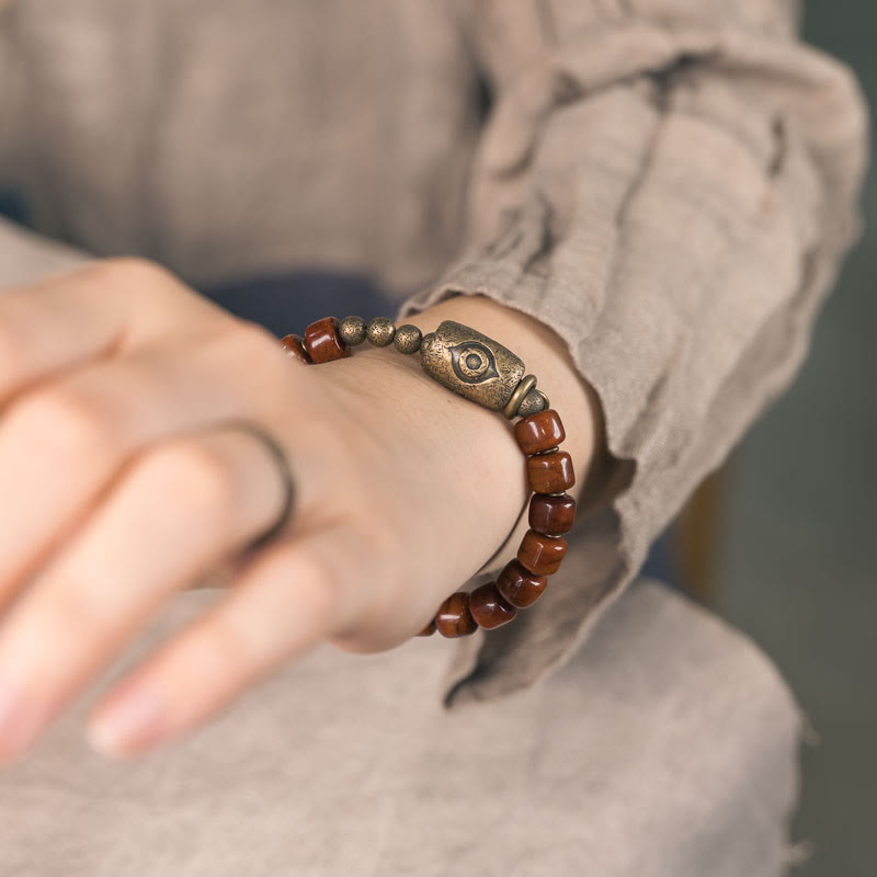 Buddha Stones Yak Bone Dzi Forma Rame Cono Pendente Bracciale Forza