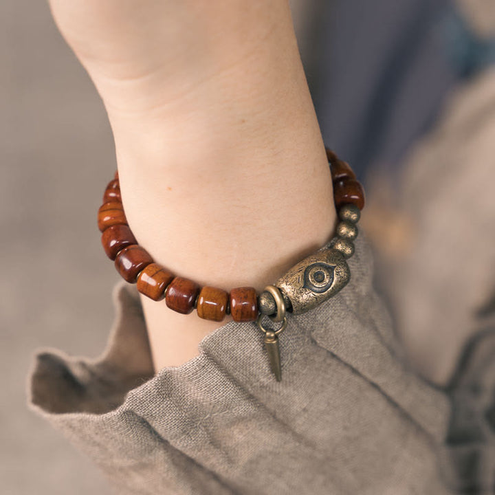 Buddha Stones Yak Bone Dzi Forma Rame Cono Pendente Bracciale Forza