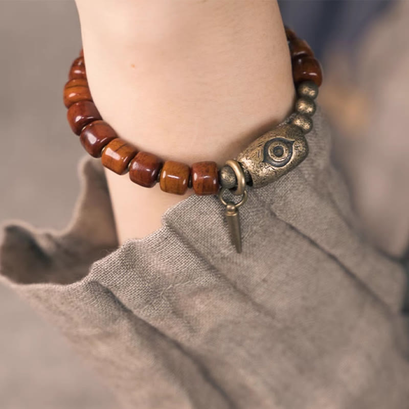 Buddha Stones Yak Bone Dzi Forma Rame Cono Pendente Bracciale Forza