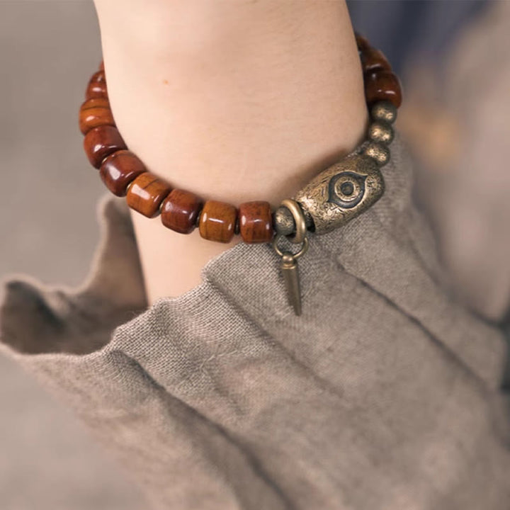 Buddha Stones Yak Bone Dzi Forma Rame Cono Pendente Bracciale Forza