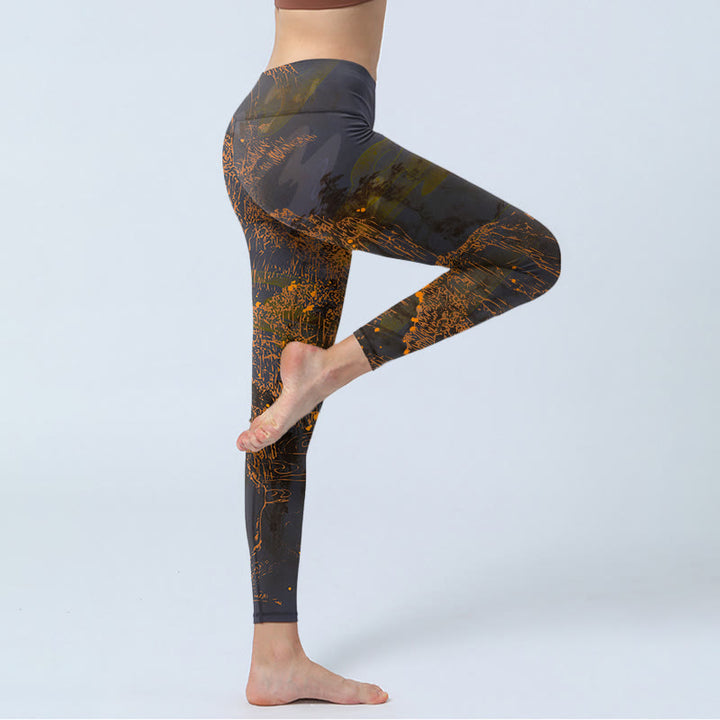 Leggings da palestra con stampa Buddha Stones Golden Mountains Clouds, pantaloni da yoga da donna - image 3