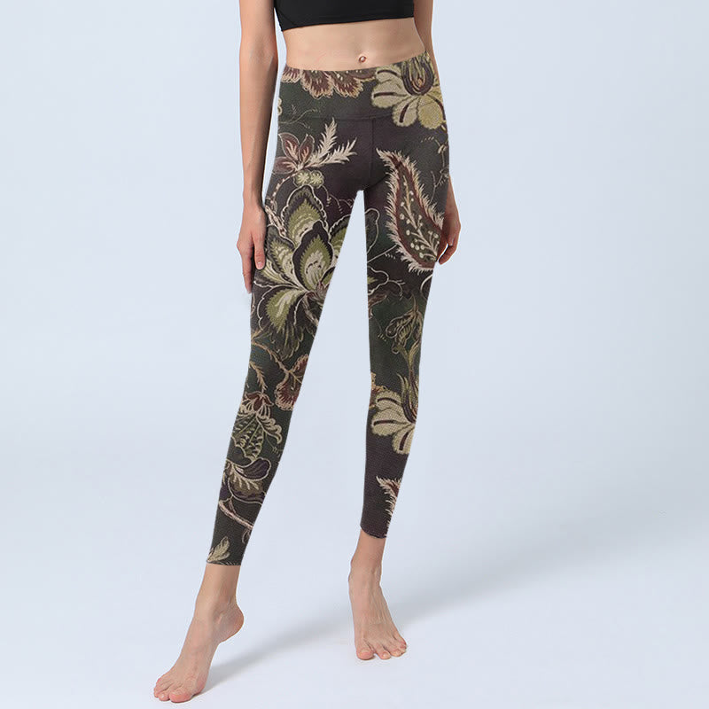 Leggings sportivi da fitness con stampa floreale e Buddha Stones, pantaloni da yoga da donna - image 5