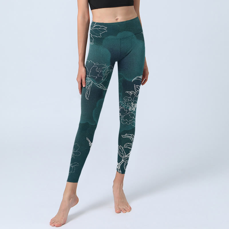 Leggings da palestra con stampa Buddha Stones, fiori di peonia e farfalle, pantaloni da yoga da donna - image 5