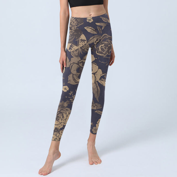 Leggings da palestra con stampa di fiori di peonia , Buddha Stones , foglie e fiori, pantaloni da yoga da donna - image 5