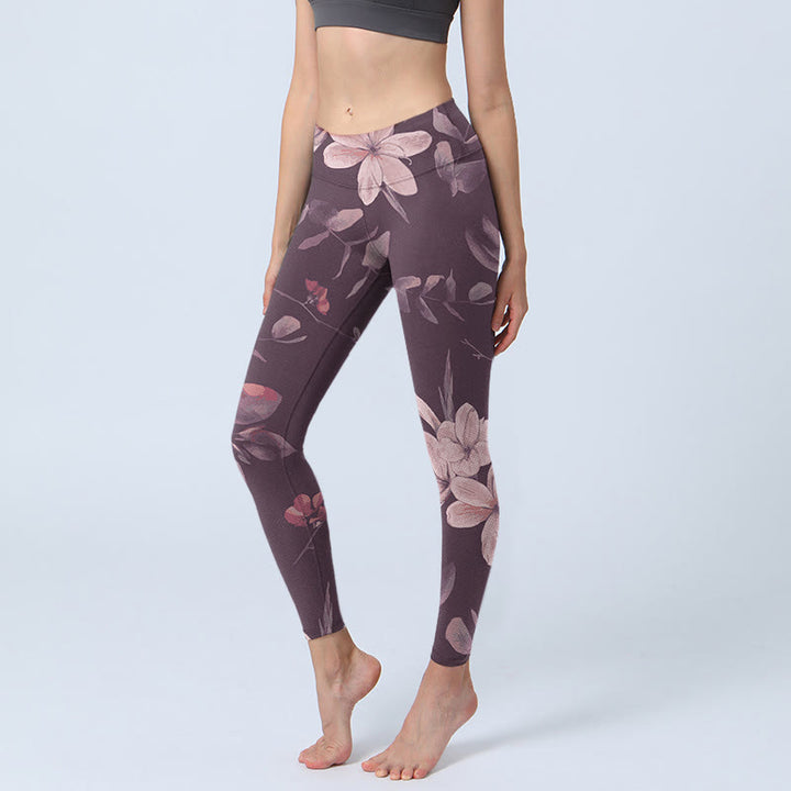 Leggings da palestra fitness con stampa di fiori bianchi viola Buddha Stones , pantaloni da yoga da donna - Cardo - US18, UK/AU22, EU50 (4XL) - image 0