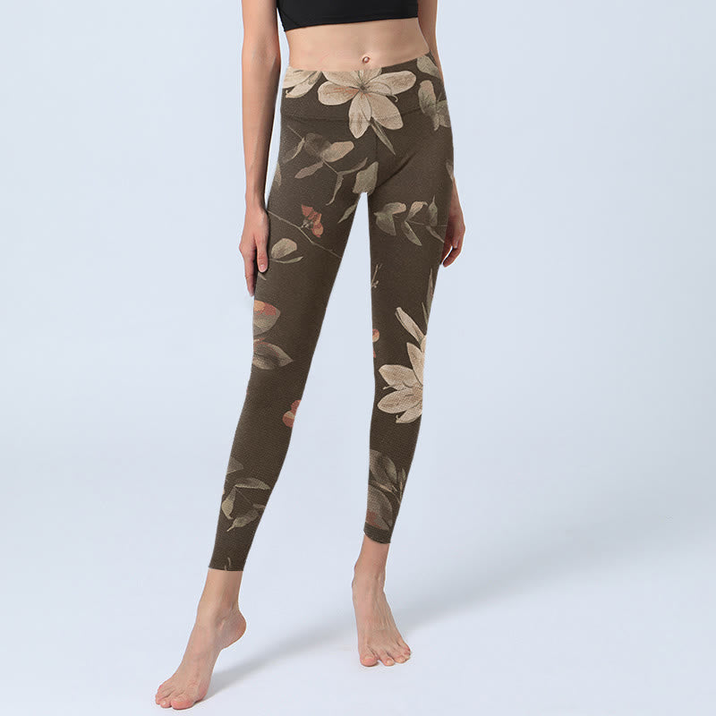 Leggings da palestra fitness con stampa di fiori bianchi viola Buddha Stones , pantaloni da yoga da donna - image 13