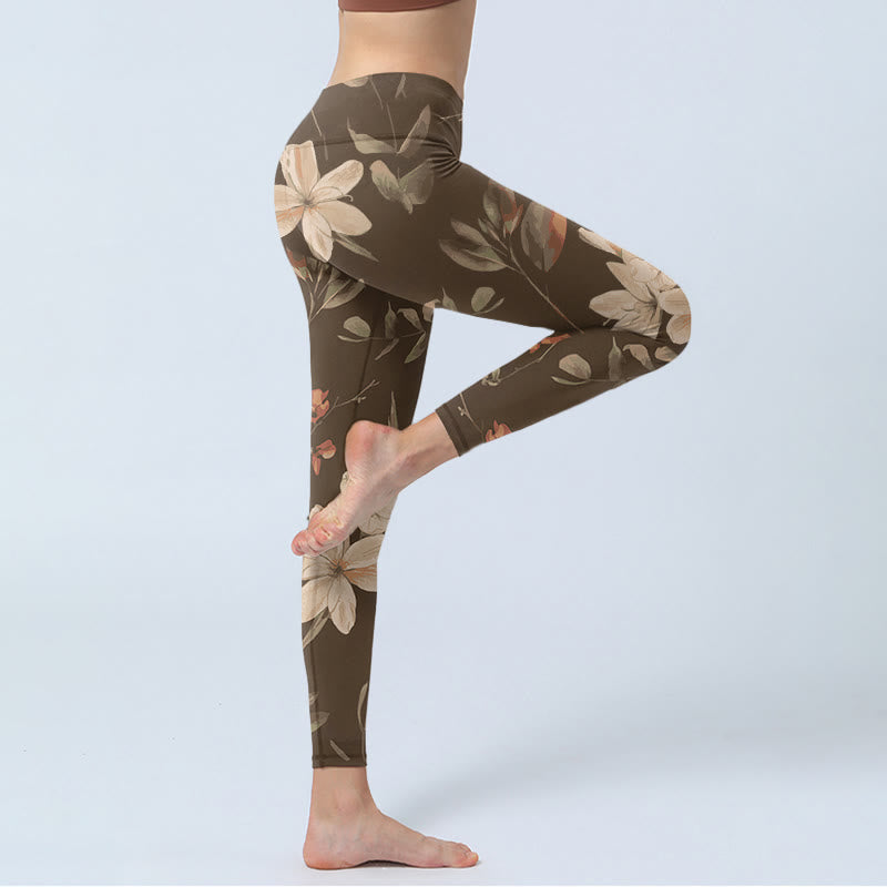 Leggings da palestra fitness con stampa di fiori bianchi viola Buddha Stones , pantaloni da yoga da donna - image 12