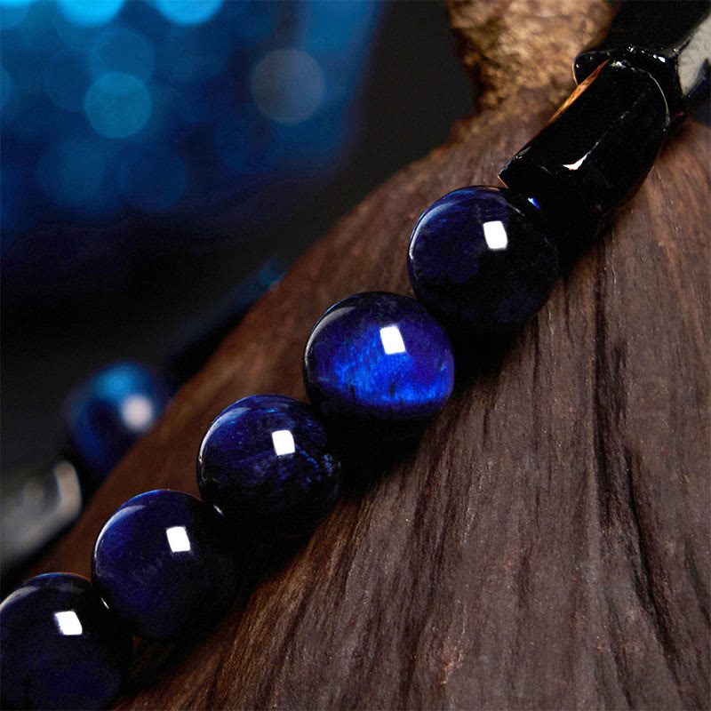 Bracciale Buddha Stones Occhio di Tigre Blu Tormalina Nera Forza