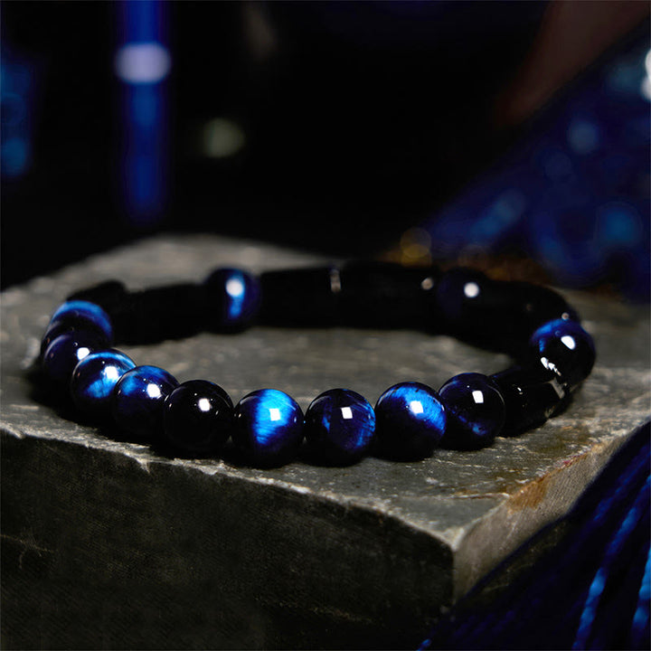 Bracciale Buddha Stones Occhio di Tigre Blu Tormalina Nera Forza