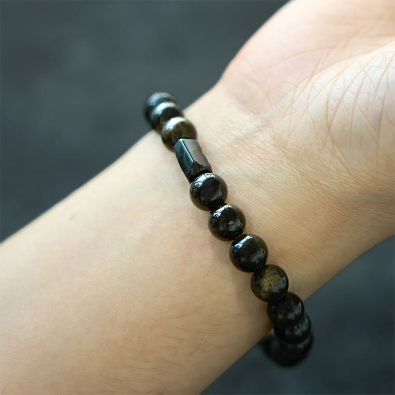 Bracciale Buddha Stones Oro Sheen Ossidiana Tormalina Nera Ricchezza