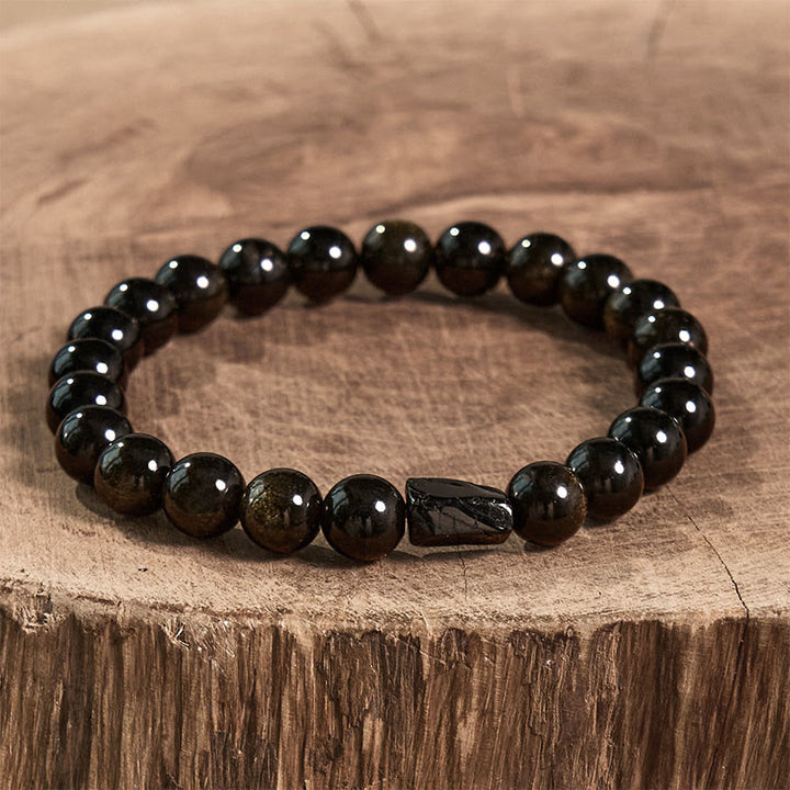Bracciale Buddha Stones Oro Sheen Ossidiana Tormalina Nera Ricchezza