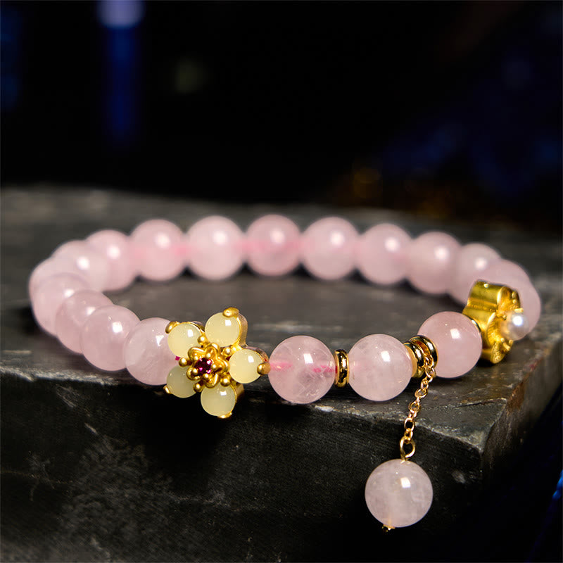 Braccialetto Buddha Stones con fiore di citrino e cristallo rosa - image 0