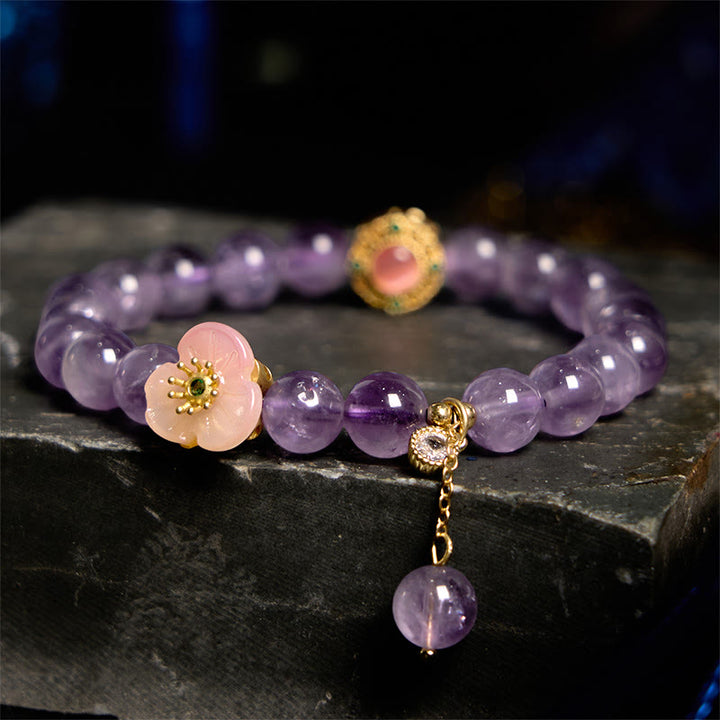 Braccialetto di meditazione Buddha Stones Ametista Peach Blossom Fortune