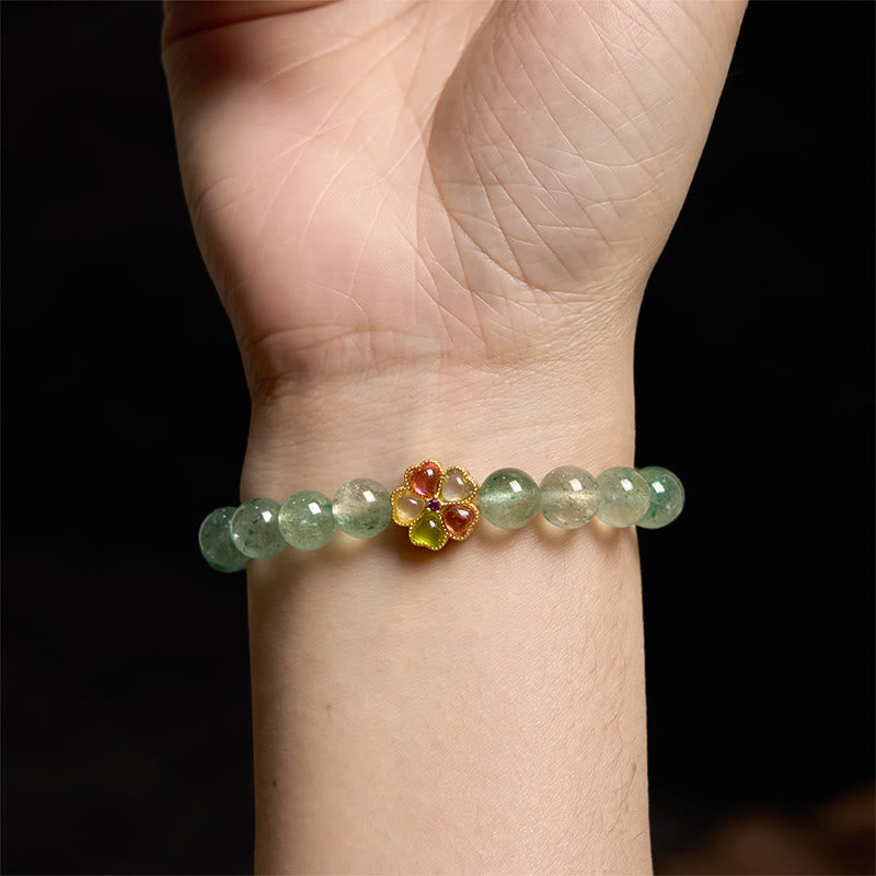Braccialetto con carattere Fu rilassante in quarzo fragola verde naturale Buddha Stones