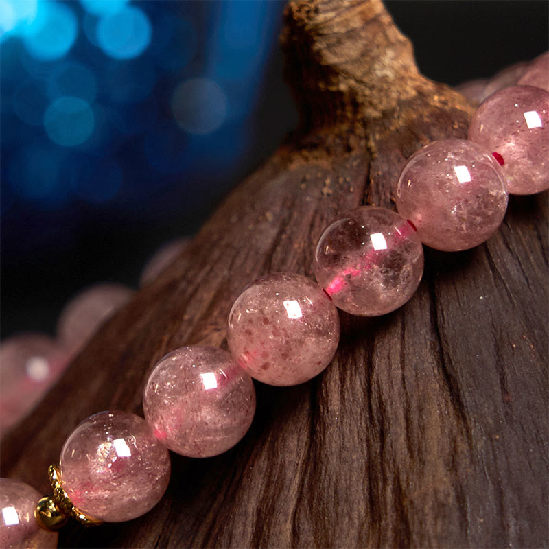 Braccialetto di guarigione positivo con carattere Fu, quarzo fragola naturale Buddha Stones