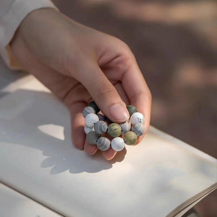 Braccialetto di benedizione in Buddha Stones, turchese bianco, diaspro Picasso, calcite verde