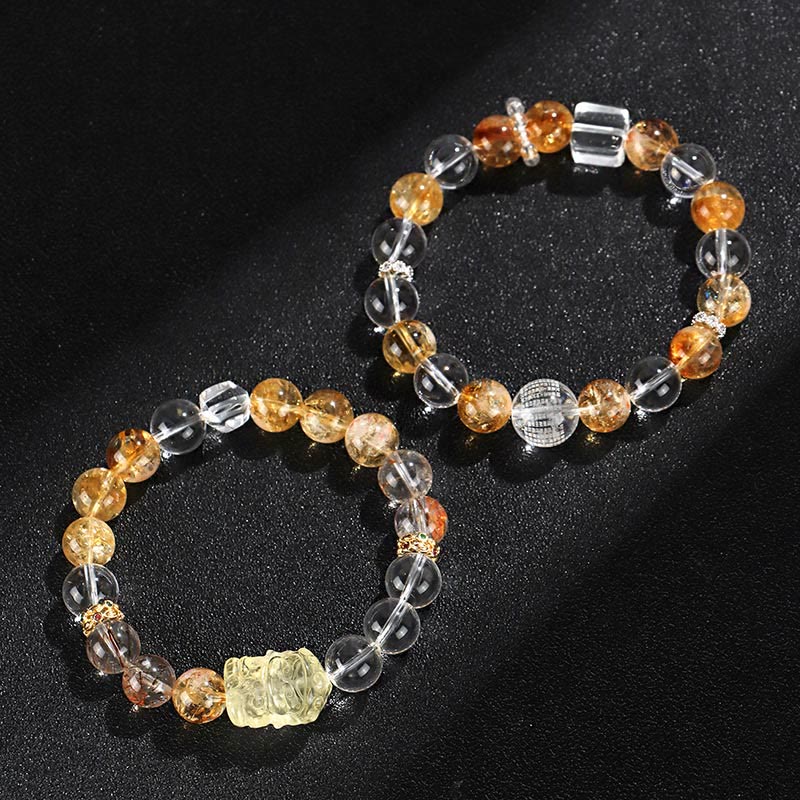 Braccialetto di protezione in cristallo bianco con perle di citrino naturale e topazio Buddha Stones