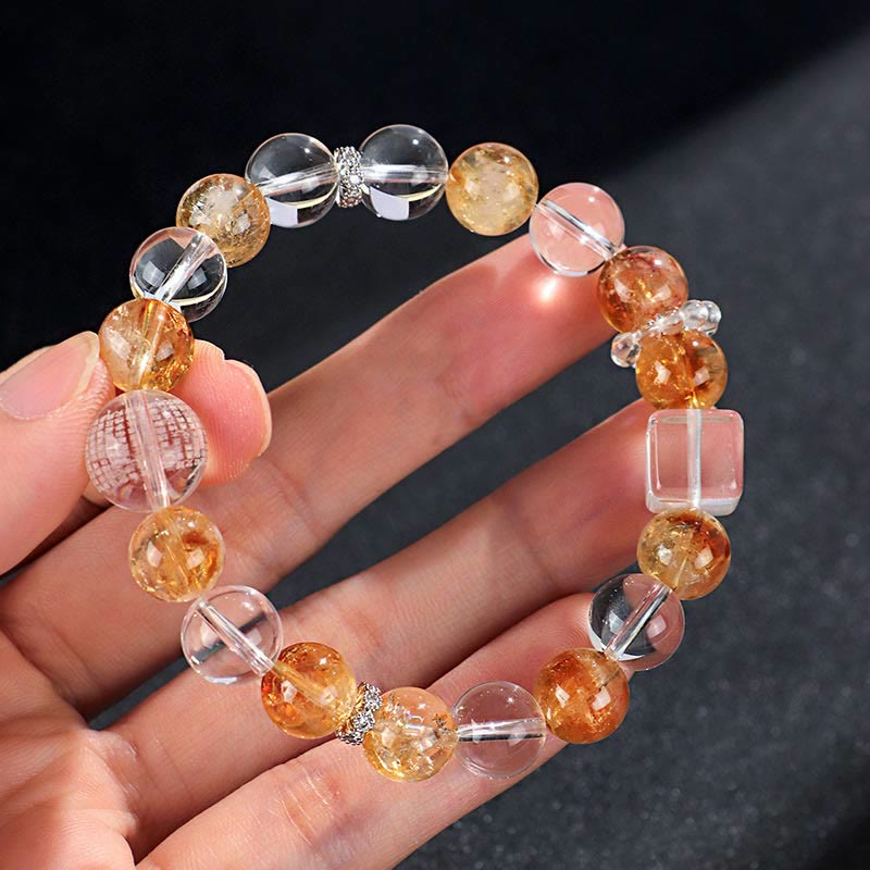 Braccialetto di protezione in cristallo bianco con perle di citrino naturale e topazio Buddha Stones