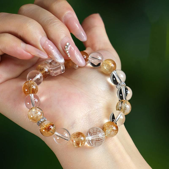 Braccialetto di protezione in cristallo bianco con perle di citrino naturale e topazio Buddha Stones
