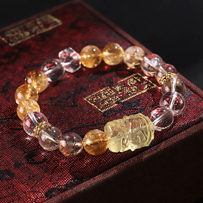 Braccialetto di protezione in cristallo bianco con perle di citrino naturale e topazio Buddha Stones