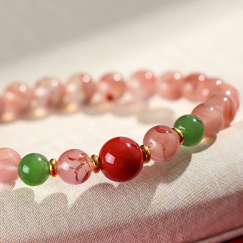 Braccialetto della fortuna Buddha Stones South Red Agate Butterfly Orchid Hetian Jade