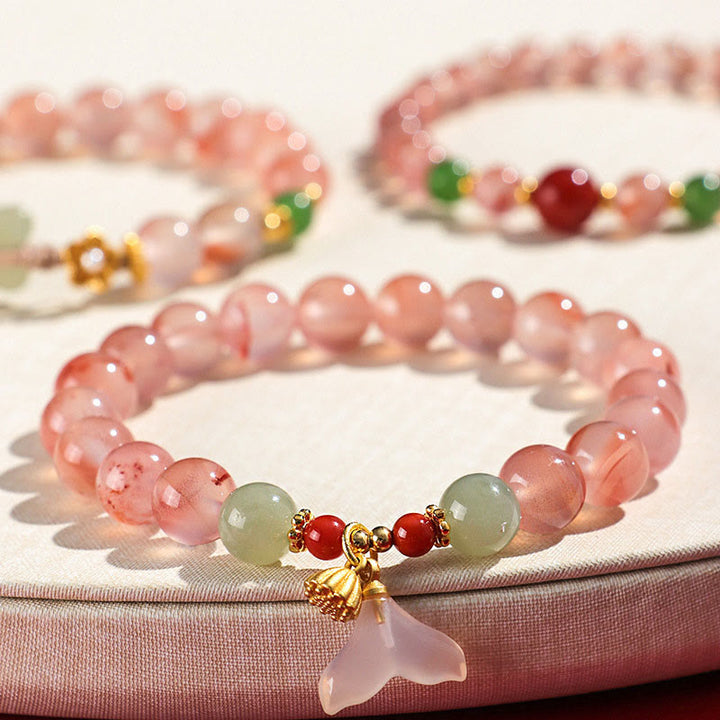 Braccialetto della fortuna Buddha Stones South Red Agate Butterfly Orchid Hetian Jade