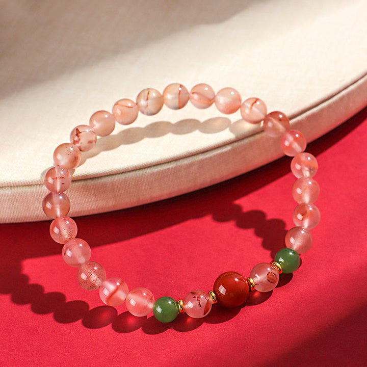 Braccialetto della fortuna Buddha Stones South Red Agate Butterfly Orchid Hetian Jade